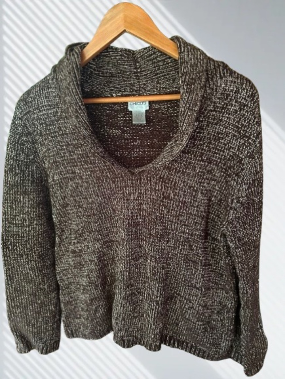 Chico’s brown and gold v neck sweater with collar - Size 2